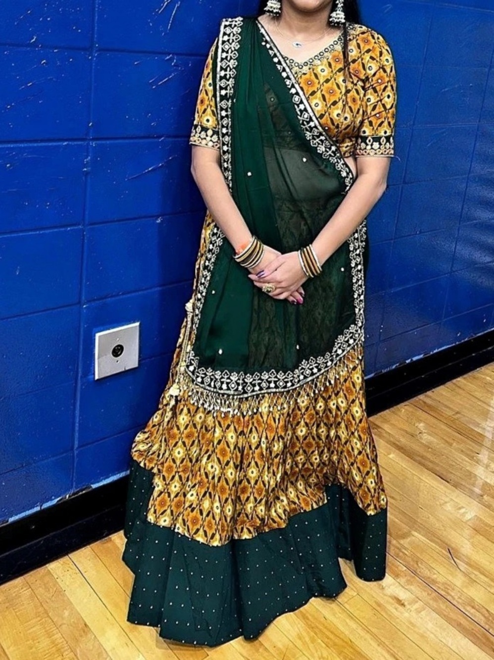 Women's Green & Yellow Maxi Dress